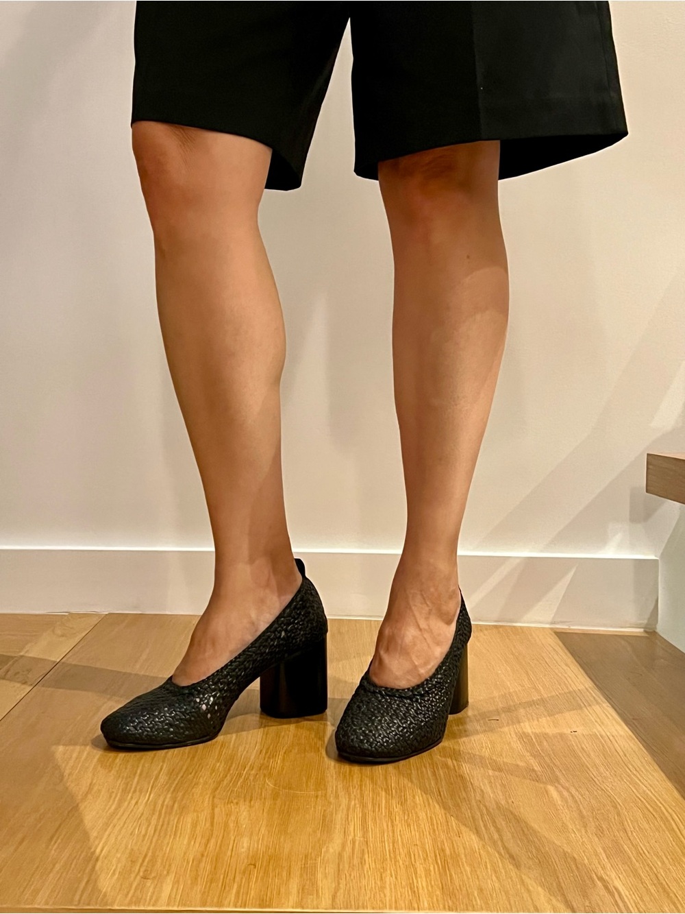 COS black leather breaded slip on pumps. Size 7. Excellent used condition